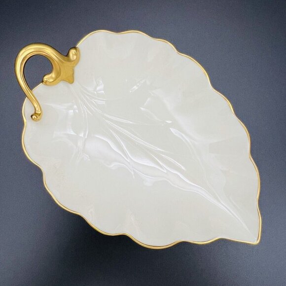 Vintage Lenox Leaf Dish Hand Painted 24K Gold TrimBone China Trinket Candy 7.5” - Picture 1 of 7